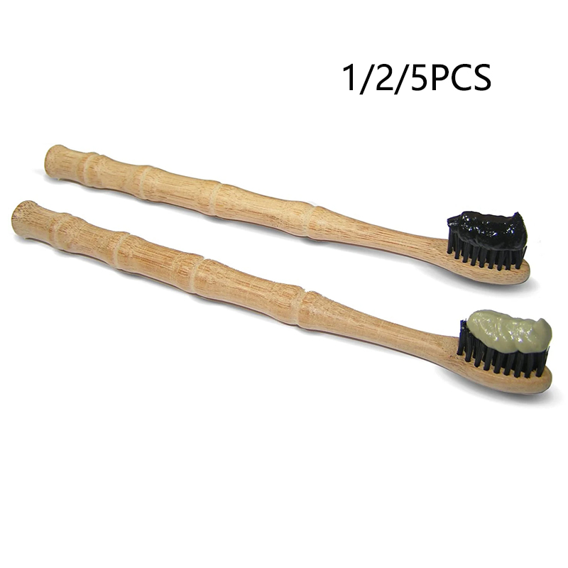 Bamboo Toothbrush Set - 1/2/5 Pcs Natural Biodegradable Bamboo Toothbrush: