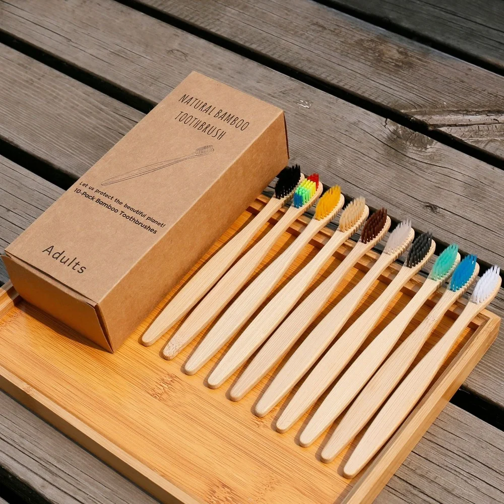 10PCS Colorful Toothbrush Natu - Bamboo Toothbrush Set 评论和价格