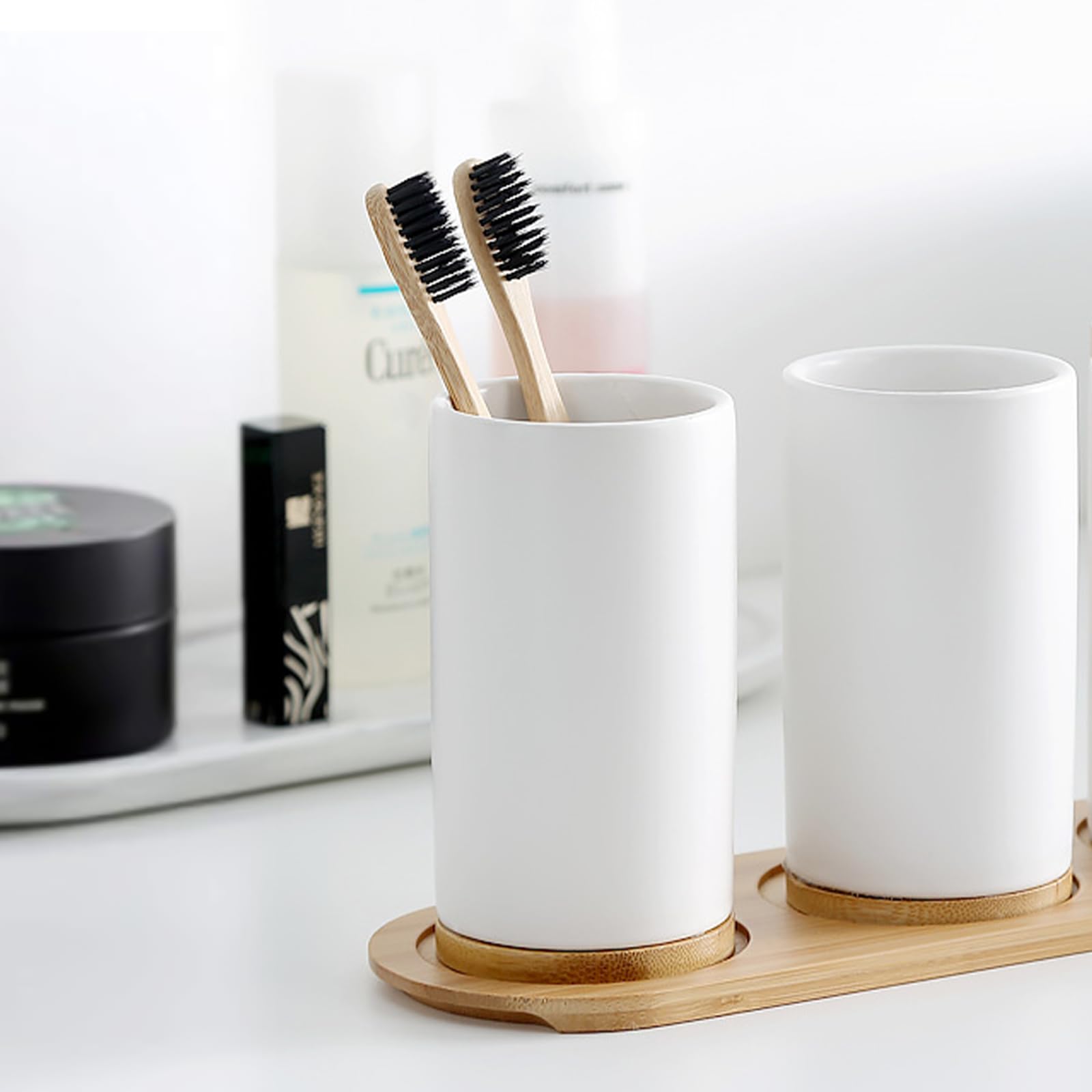 Ceramic Bathroom Set Fine Cera - Bamboo Toothbrush Set 评论和价格